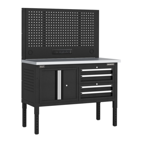 Sealey Superline PRO Modular Workbench with 4 Drawers & Cupboard Stainless Steel Worktop 1265mm (APMWB50COMBO1SS) Sealey Superline PRO Modular Workbench with 4 Drawers & Cupboard Stainless Steel Worktop 1265mm (APMWB50COMBO1SS)
