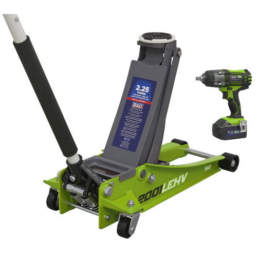 Sealey Trolley Jack & Cordless Impact Wrench Combo - Green (2001LEHVCOMBO)