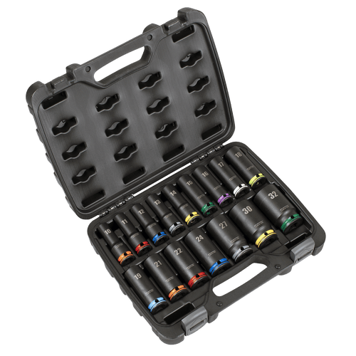 Sealey Lock-On Deep Impact Socket Set 1/2"Sq Drive 16pc (AK58170M)