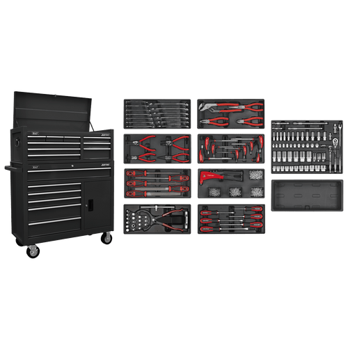 Sealey American PRO Topchest & Rollcab Combination 15 Drawer with 117pc Tool Kit - Black (AP41STACKBCOMBO)