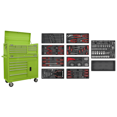 Sealey American PRO Topchest & Rollcab Combination 15 Drawer with 117pc Tool Kit- Green (AP41STACKHVCOMBO)