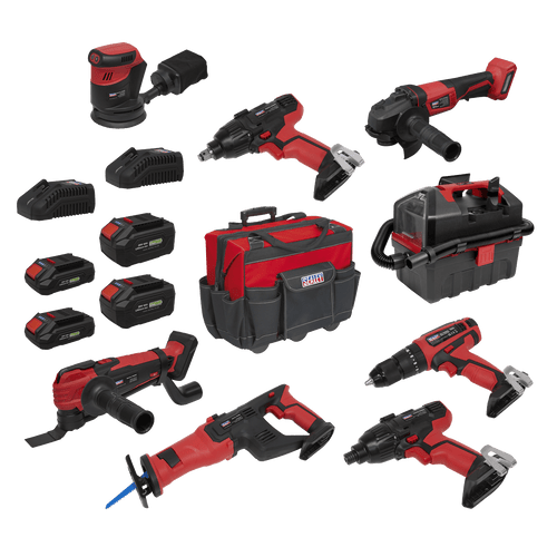 Sealey 8 x SV20 Series Cordless Power Tool Kit 20V Euro Plug - 4 Batteries (CP20VCOMBO4EU)