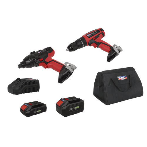 Sealey 2 x SV20 Series Cordless Power EU Tool Kit 20V Euro Plug - 2 Batteries (CP20VDDCOMBOEU)