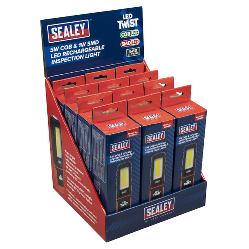 Sealey LED Twist Rechargeable Inspection Light 5W COB & 1W SMD - Display Box of 12 (LED601DB)