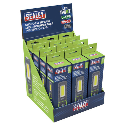 Sealey LED Twist Rechargeable Inspection Light, Green - Box of 12 (LED601GDB)