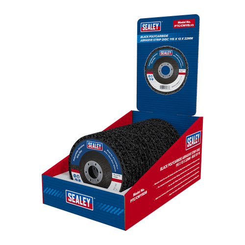 Sealey 115 x 13mm Black Polycarbide Abrasive Strip Disc 22mm Bore - Display Box of 10 (PTC/CW115DB)
