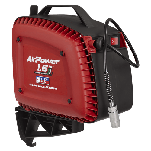 Sealey Wall Mounting Oil Free Air Compressor 1.5hp with 7m Retractable Hose Reel (SAC15WM)