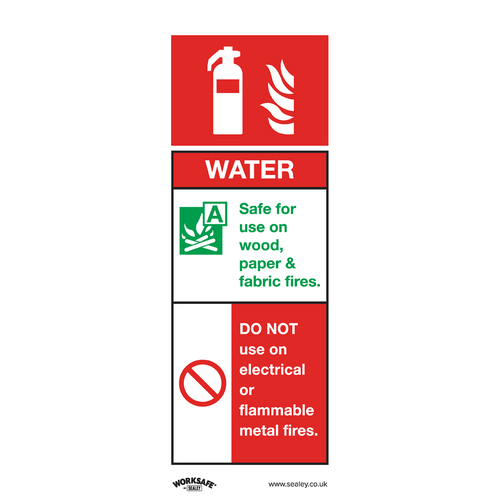 Sealey Worksafe Water Fire Extinguisher Safety Sign - Rigid Plastic (SS27P1)
