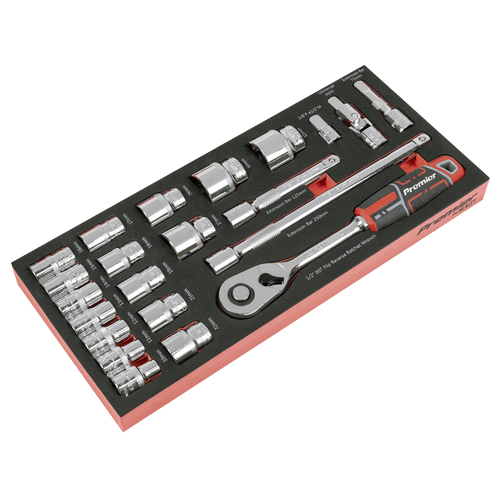 Sealey Premier Socket Set with Tool Tray 1/2"Sq Drive 22pc (TBT42)