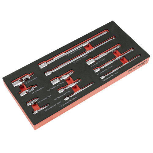 Sealey Premier Wobble Extension Bar Set with Tool Tray 1/4", 3/8" & 1/2"Sq Drive 12pc (TBT44)