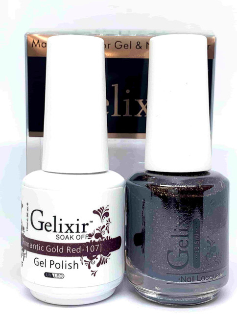 Gelixir Gel Polish & Matching Lacquer- #107 Romantic Gold Red