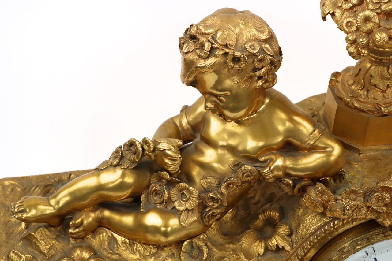 French Gilt Bronze Antique Mantel Clock, Henri Picard c. 1880