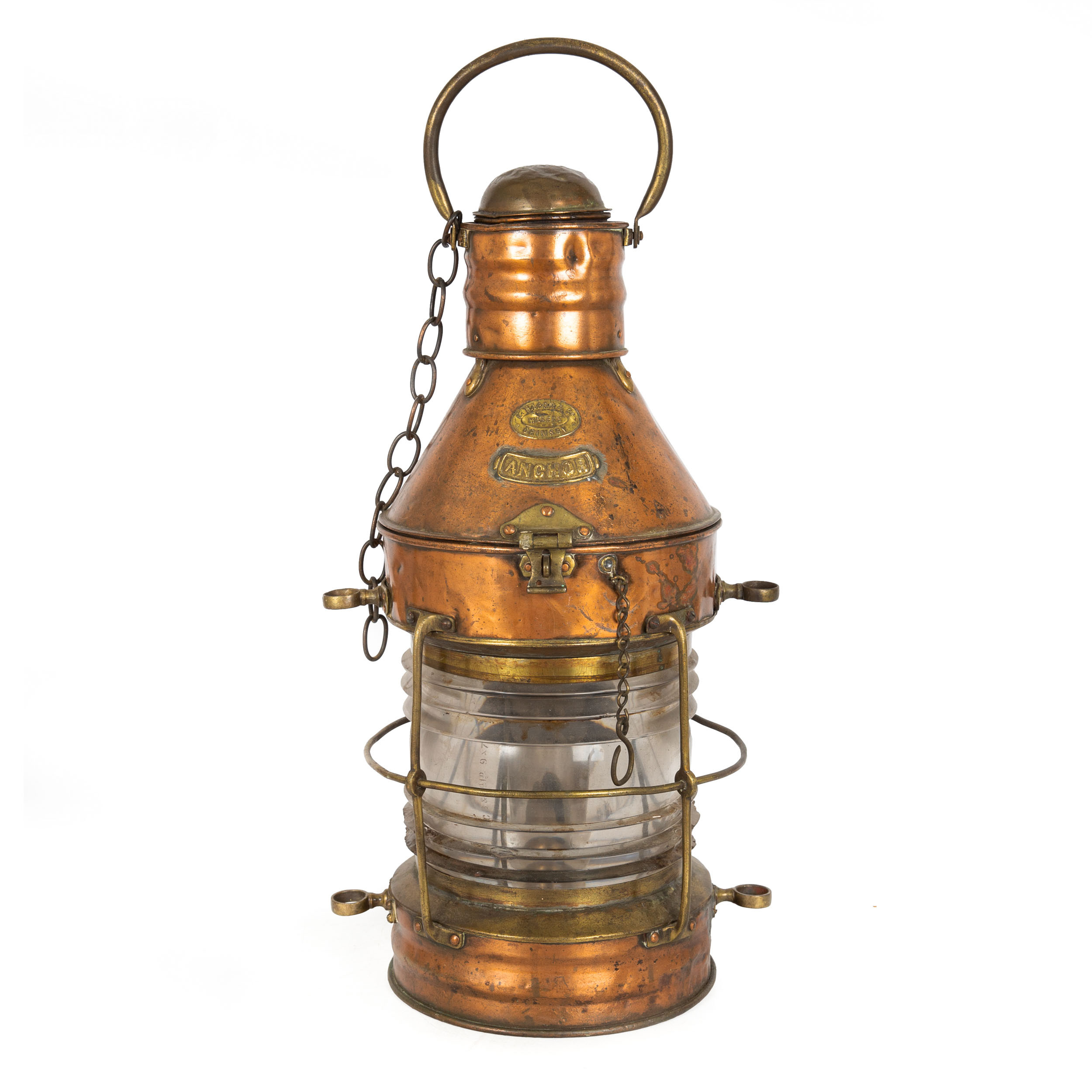 Large Copper & Brass Anchor Oil Lamp