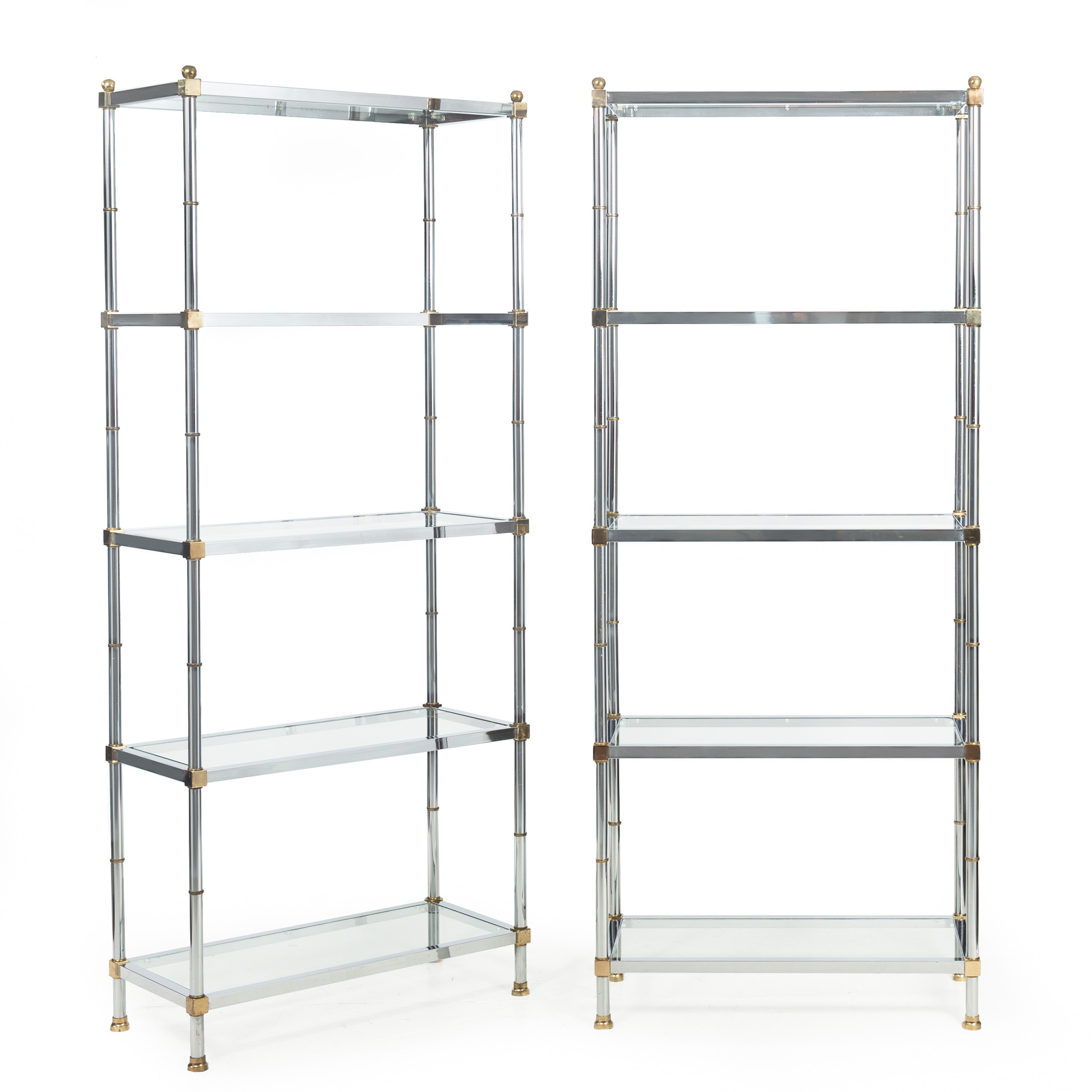 Pair of Chrome and Brass Etagere Bookshelves