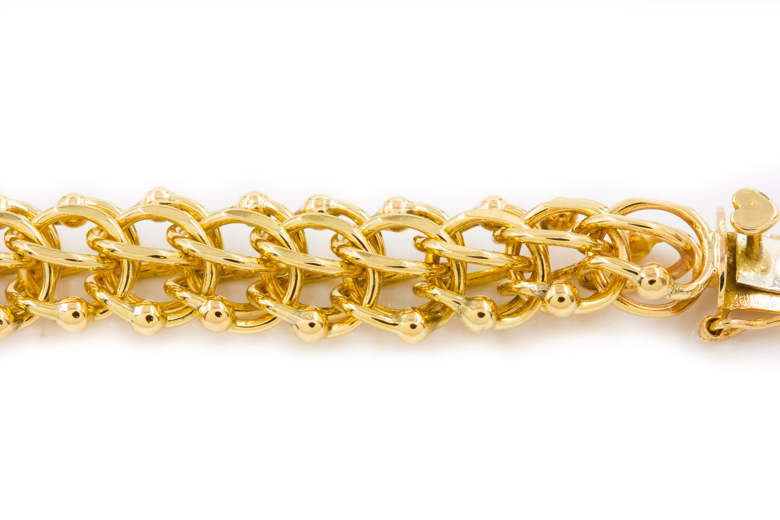 14 Karat Yellow Gold Triple-Link Bracelet, 7