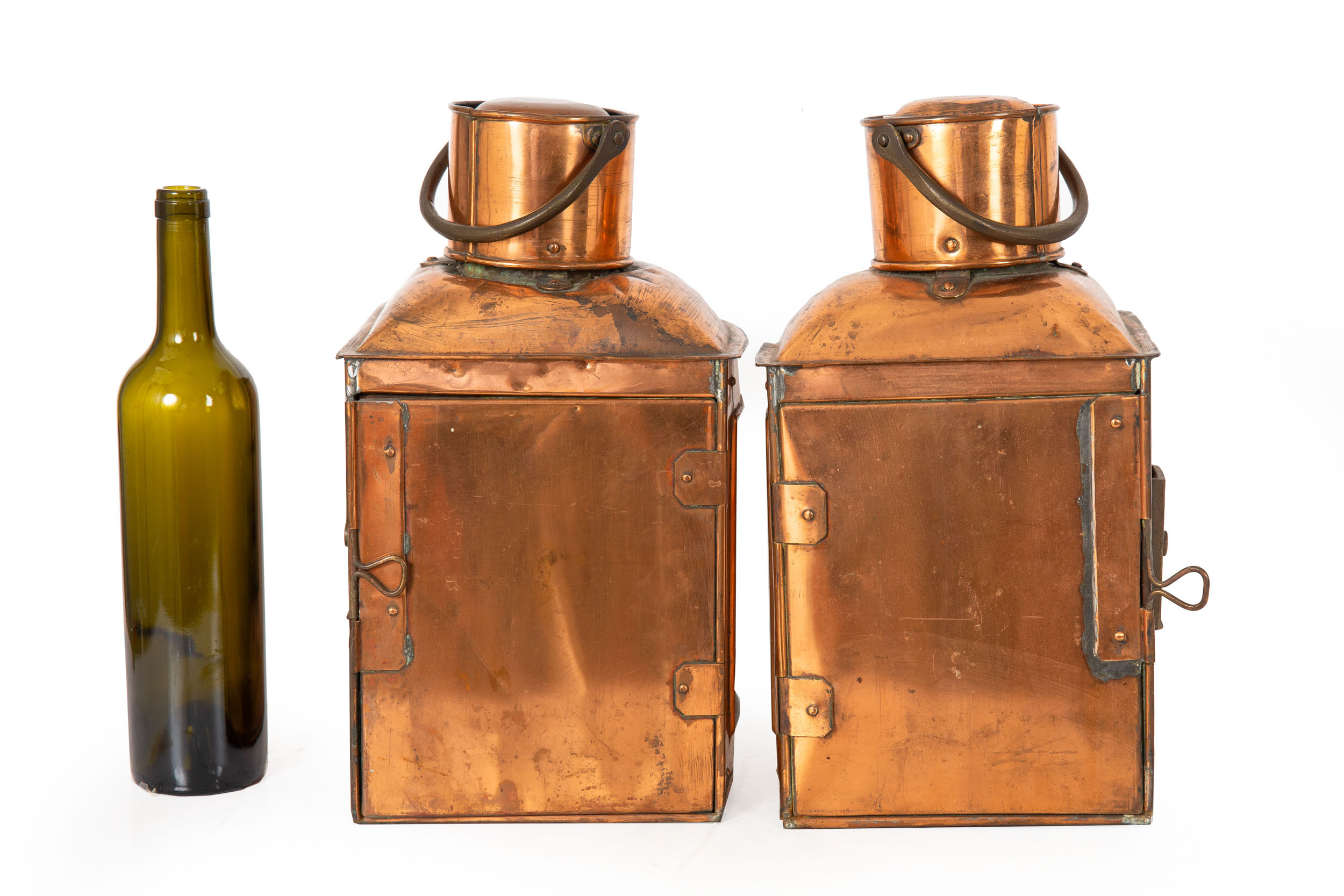 Pair of English Brass Marine Ship's Starboard & Port Lanterns