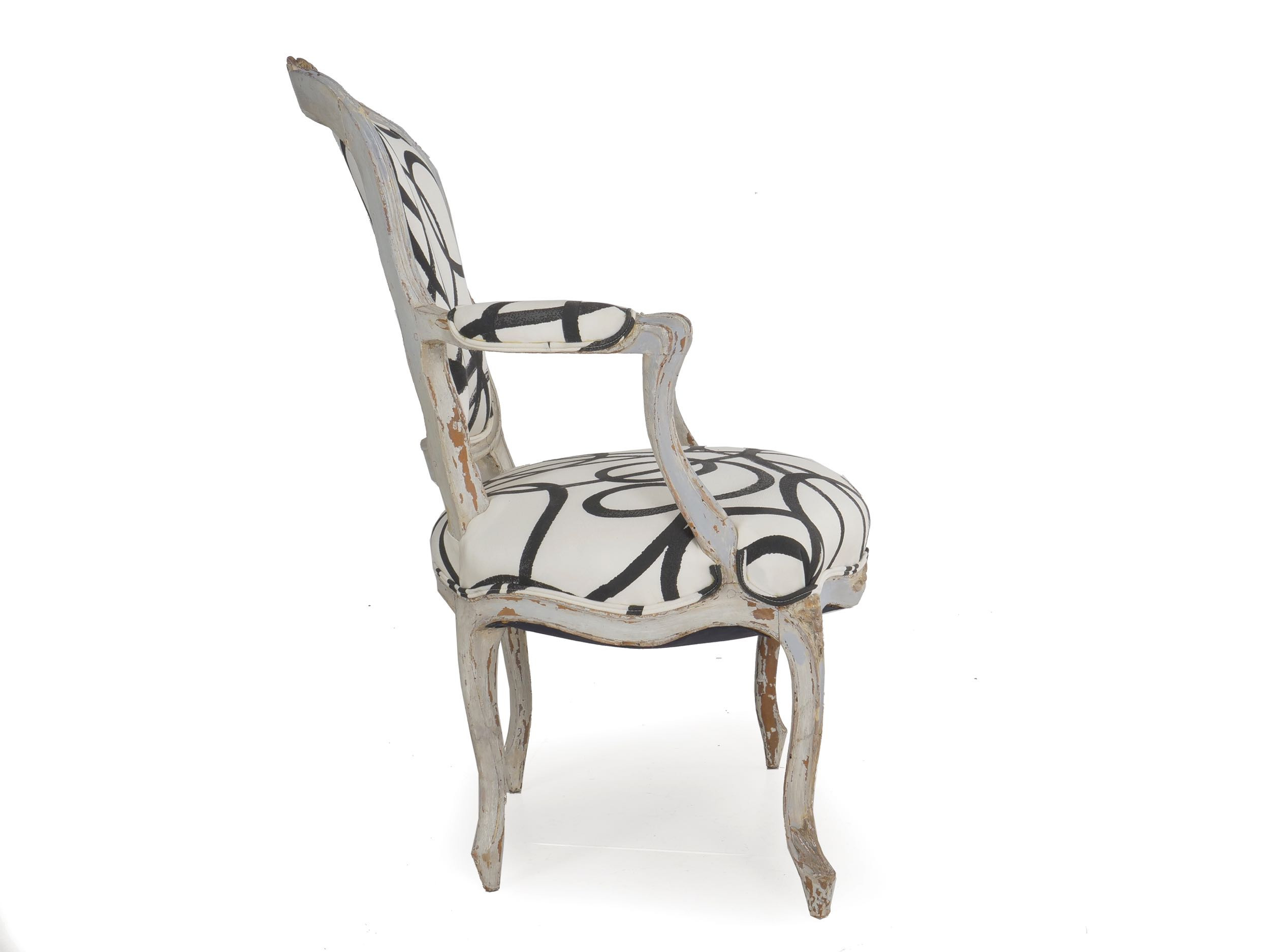 Louis XV Gray Painted Fauteuil Arm Chair, French, 18th Century