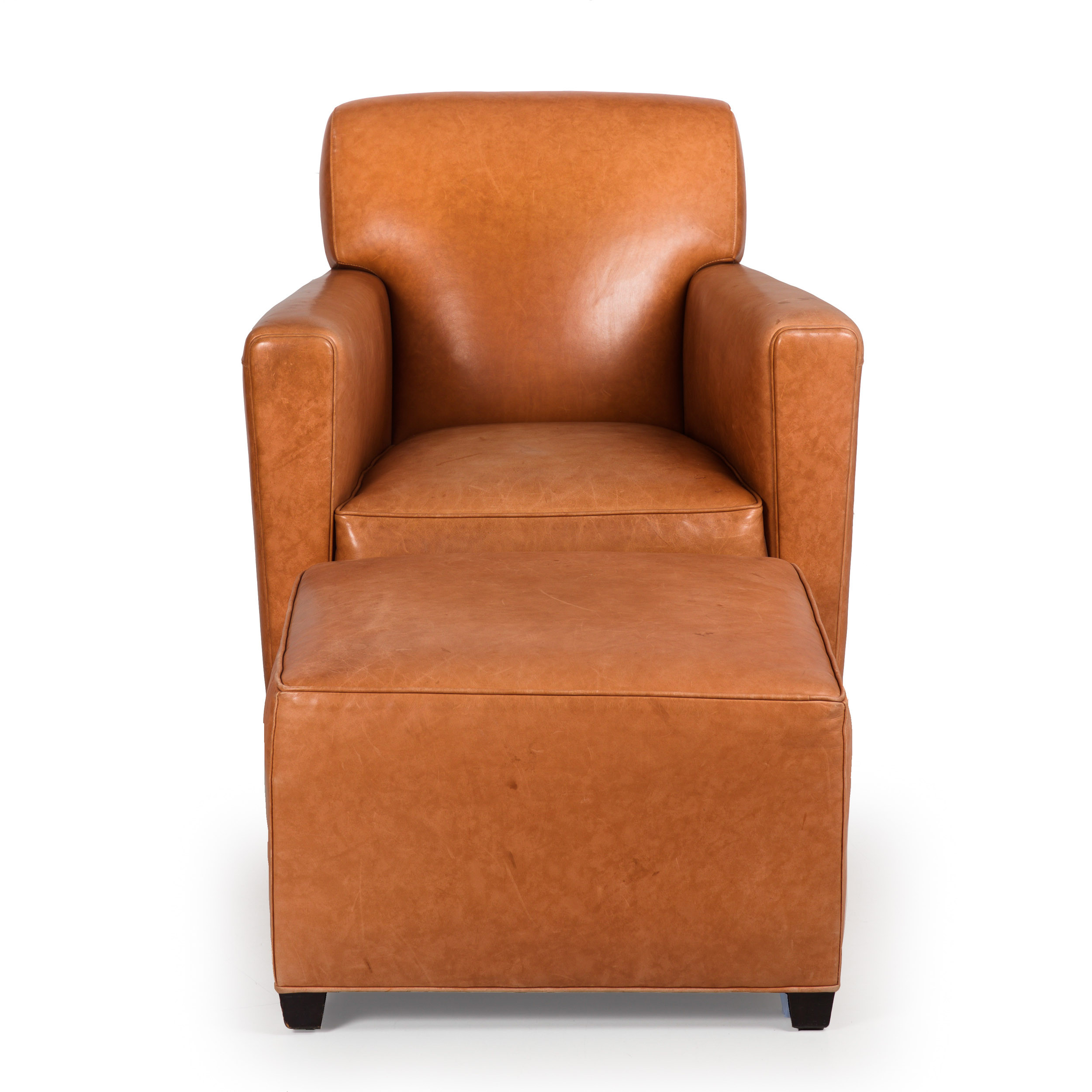 Art Deco Style Leather Club Chair & Ottoman | Designed by Coach