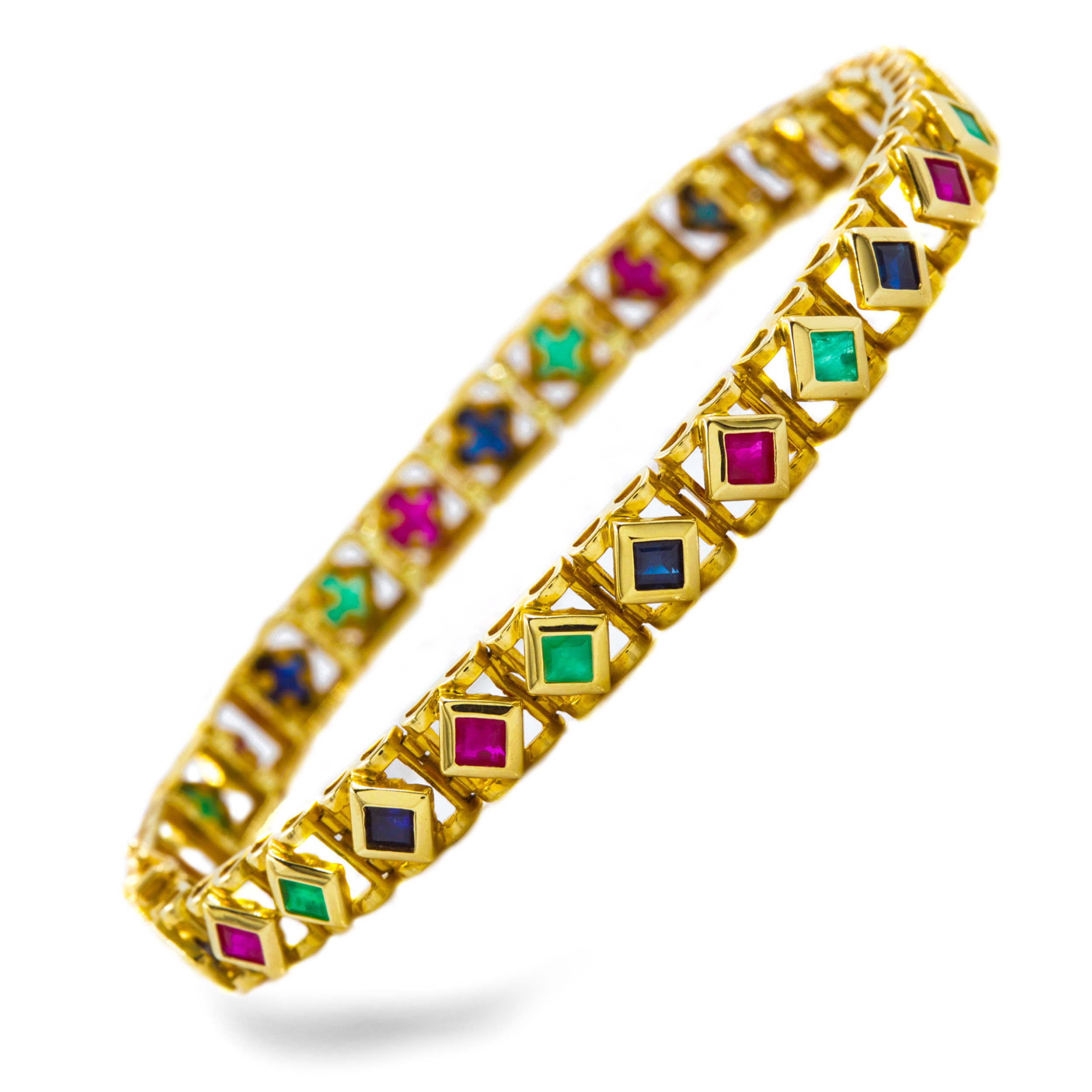 Noel Ruby and Emerald Bayberry 7 Stone Bracelet in 14k Gold - 14k Yellow  Gold / X-Small (6 + 0.5 Extender)