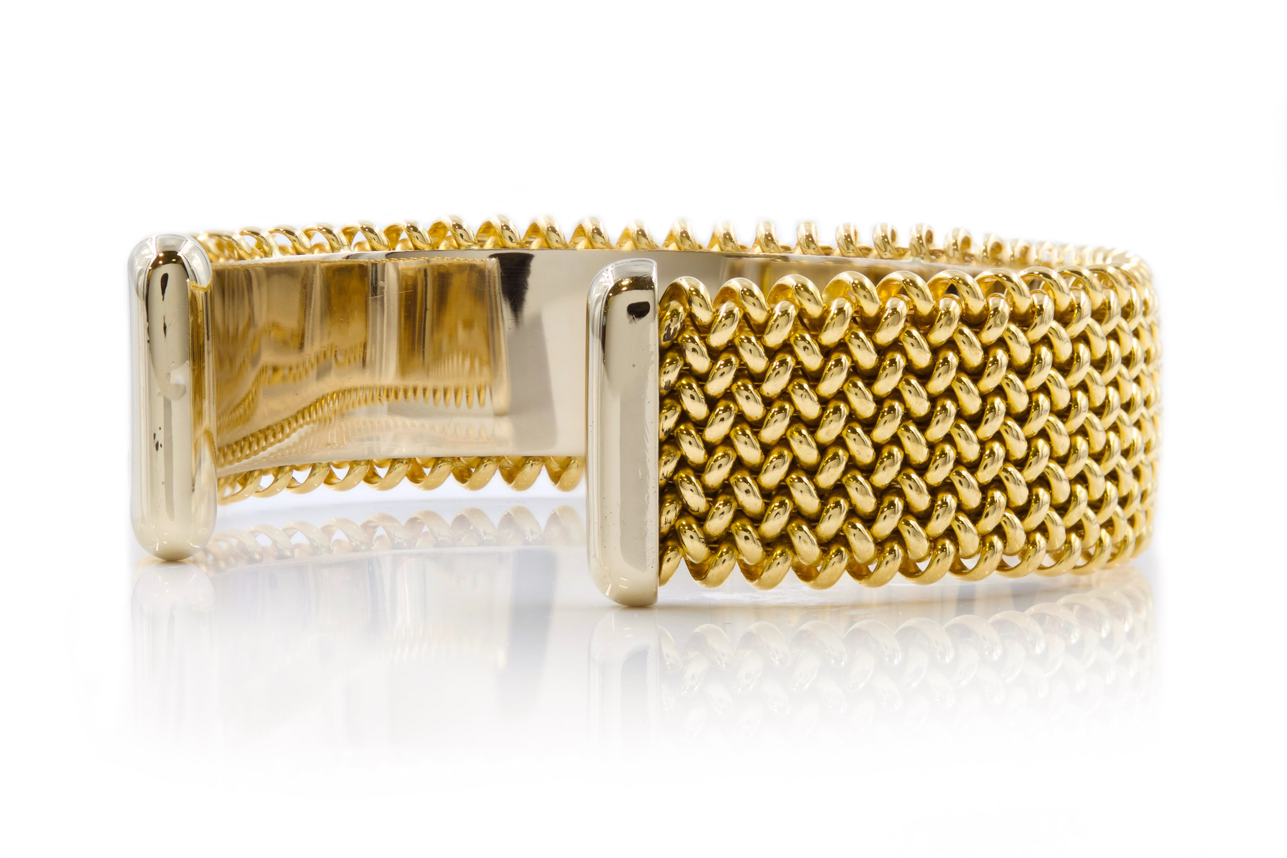 Modern Woven 14K Gold Sprung Cuff Bracelet | 7 1/8