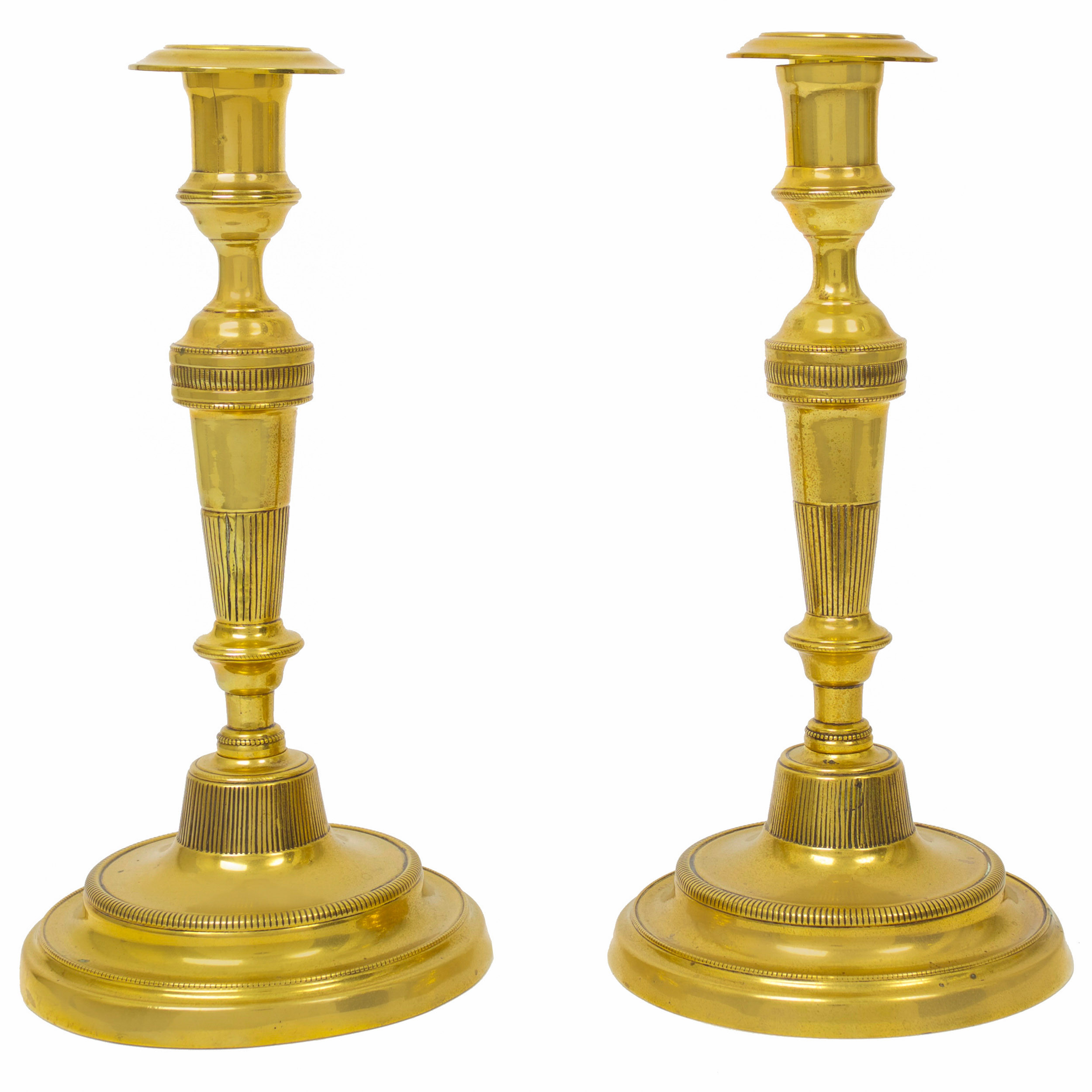 Pair of Directoire Incised Brass Candlesticks