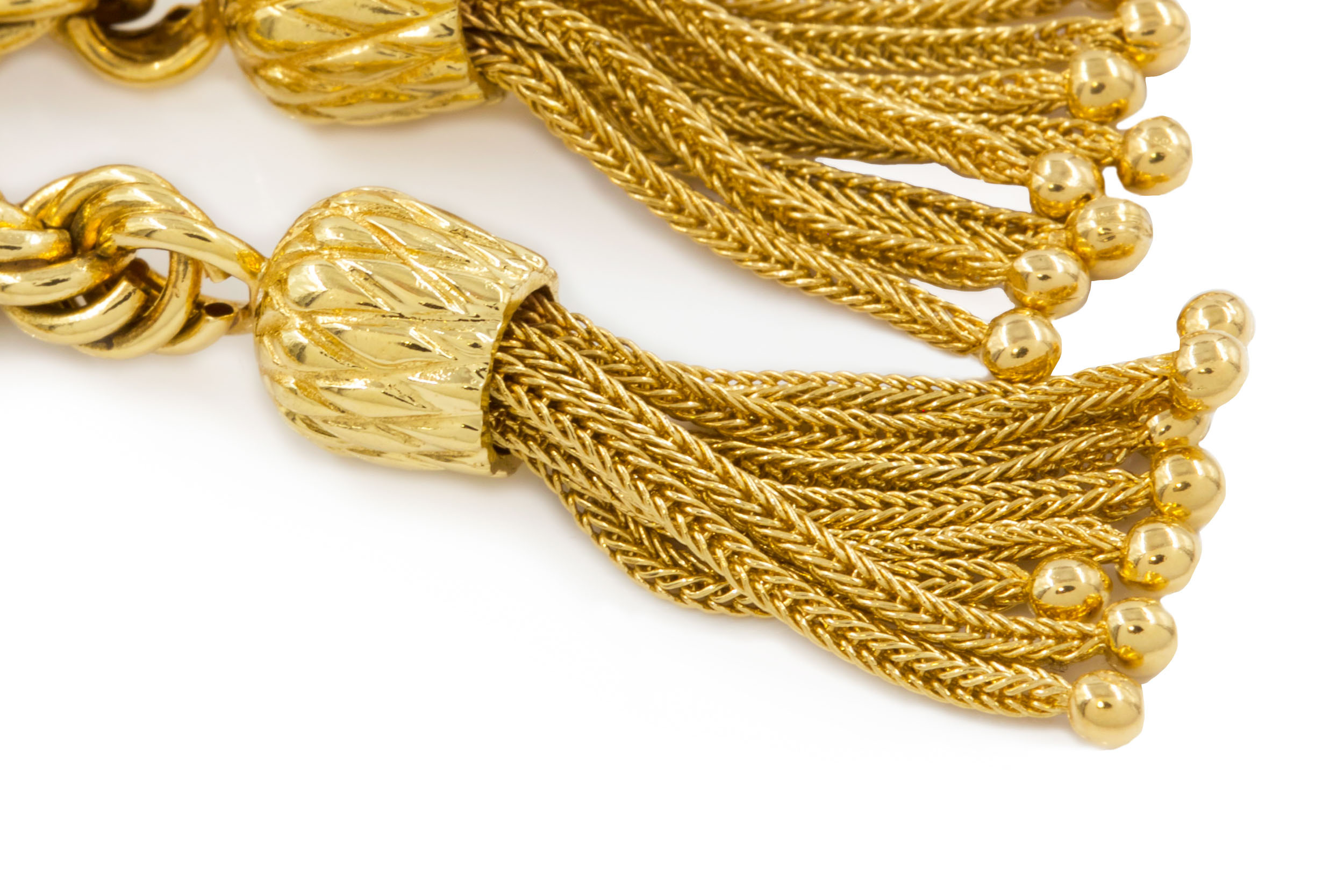 Estate 14k Gold Lariat Necklace with Bow & Tassels
