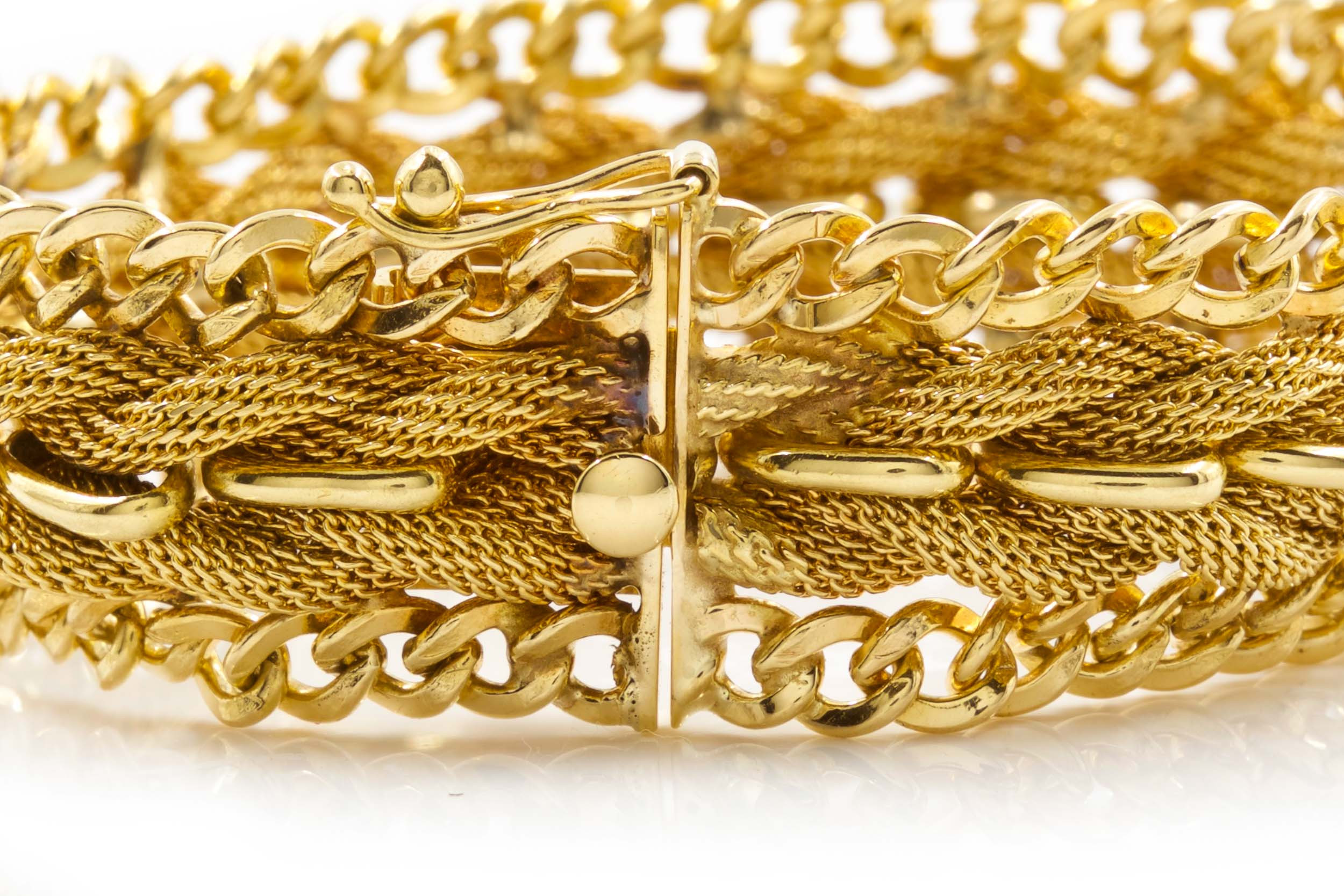 Vintage Woven and Chain-Link 14k Gold Bracelet