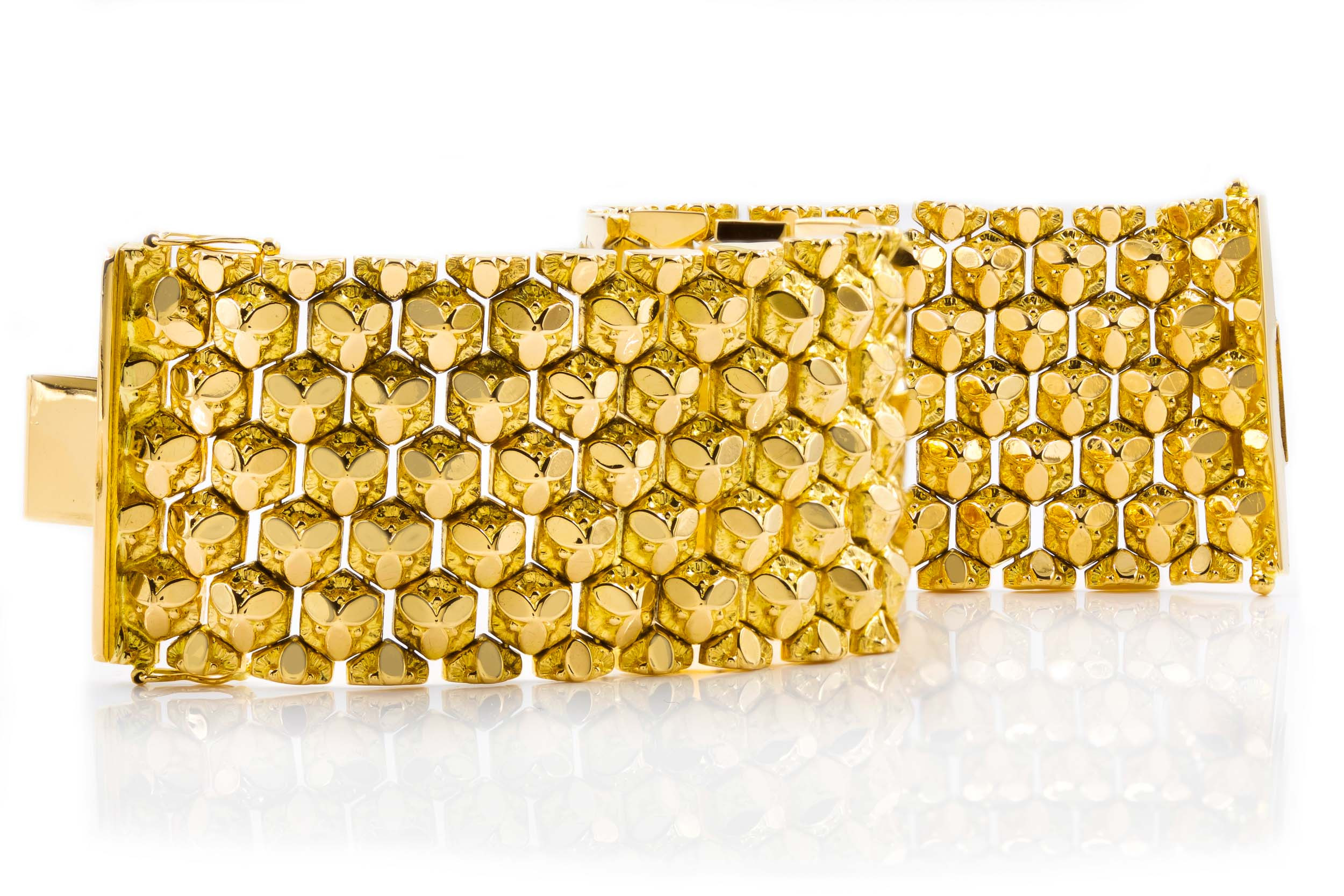 Retro 18k Gold Bracelet Honeycomb by Ranzan Italy, circa | Flexible-Link Romeo 1960