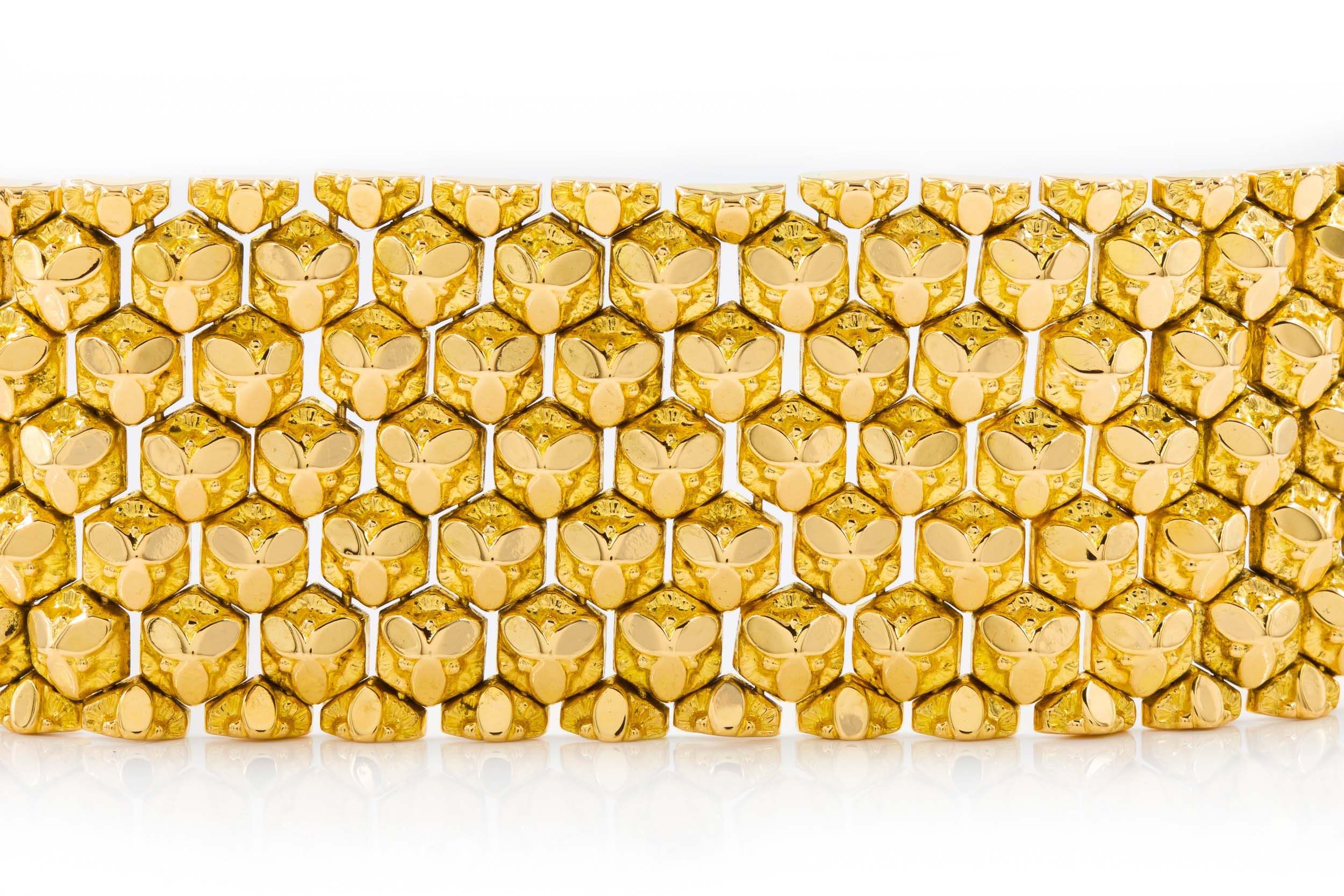 Retro 18k circa Honeycomb by Ranzan Gold | Romeo Flexible-Link Italy, Bracelet 1960