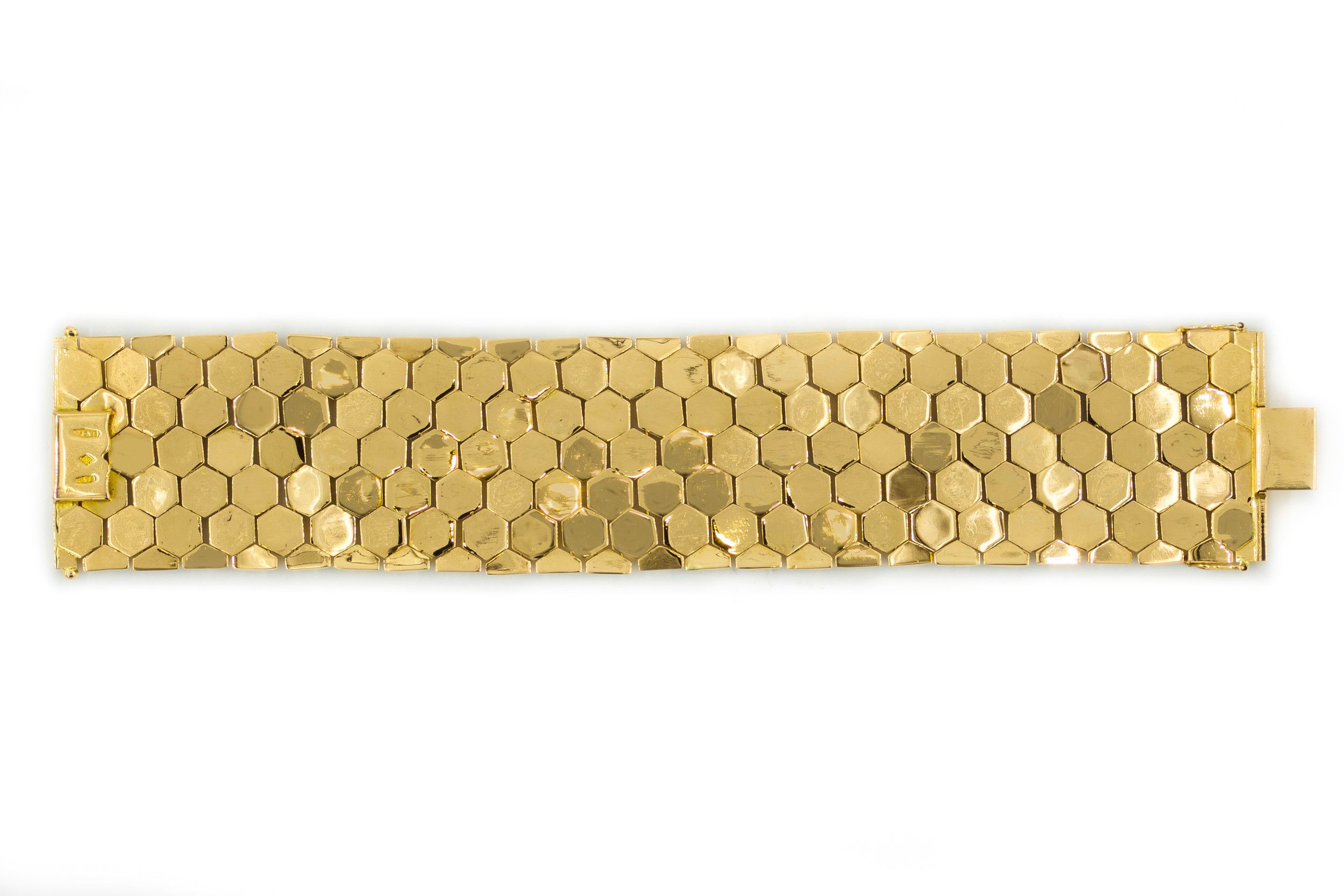 by 1960 Honeycomb Bracelet Ranzan Italy, 18k Retro Gold Flexible-Link circa Romeo |