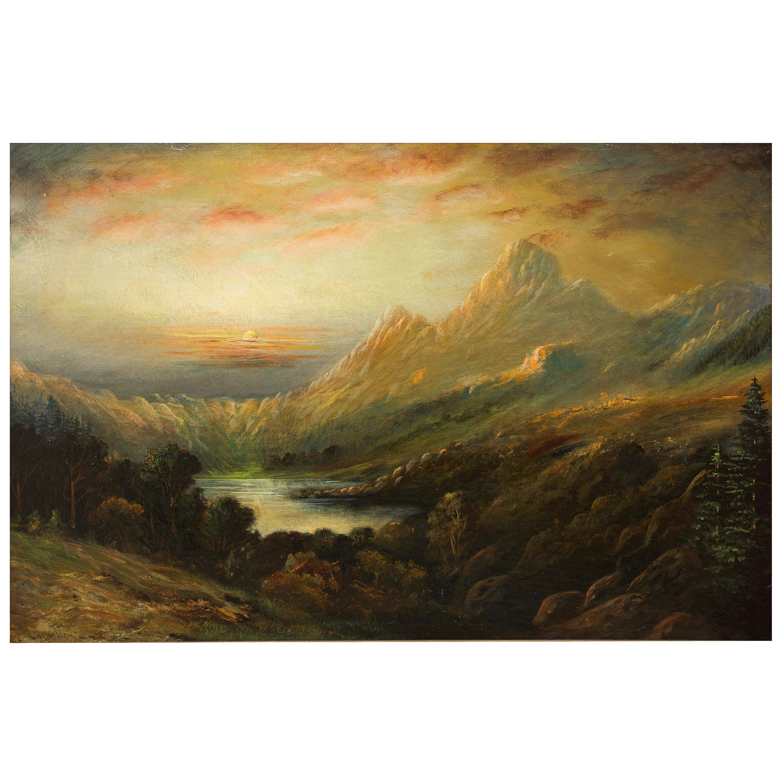 Landscape Painting of A Luminous Mountain Range by James Hamilton