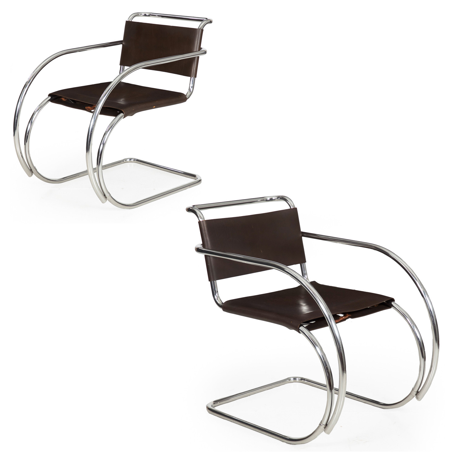 Pair of MR20 Chrome Steel & Leather Armchairs | Mies van der Rohe