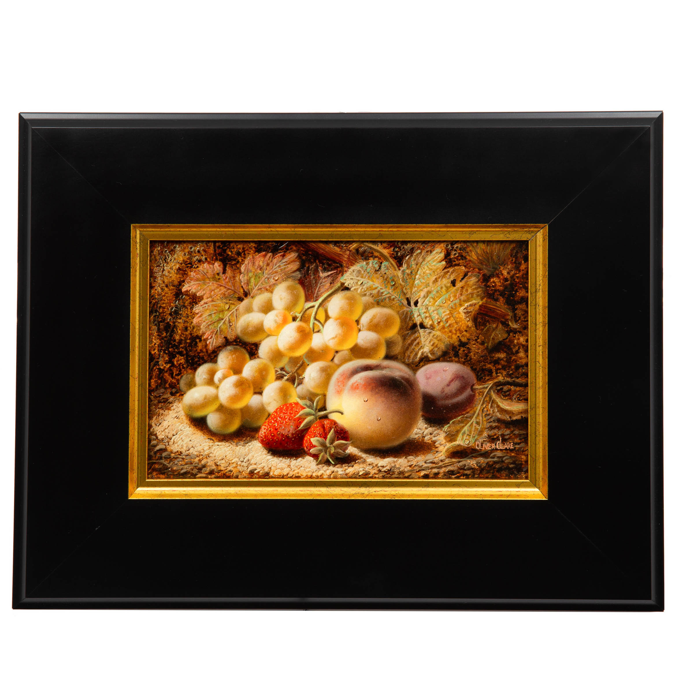 Authentic Antique Still-Life Oil Painting of Grapes and Plums by