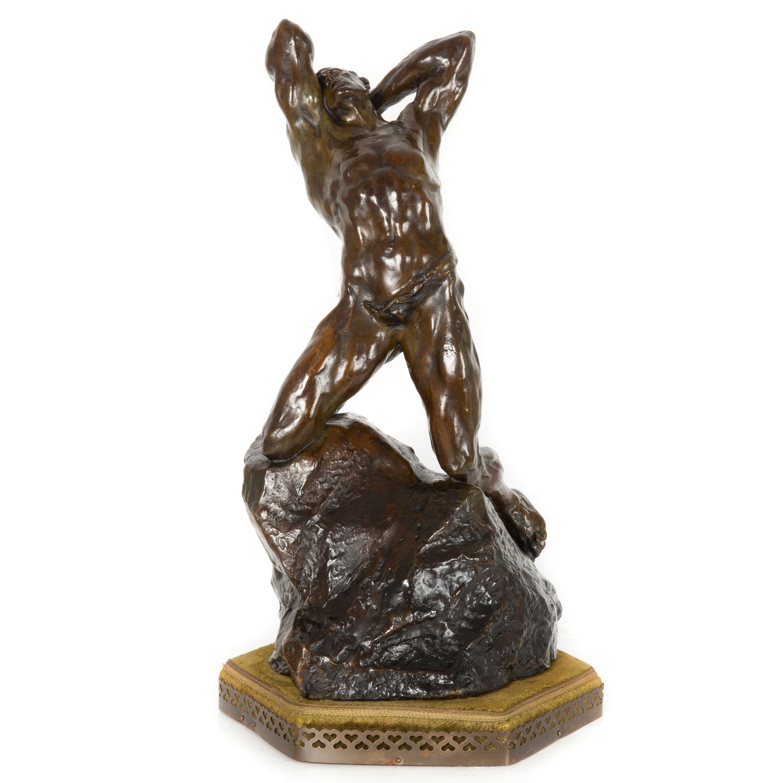専用　bronze sculpture Homme à Genoux sur un Rocher