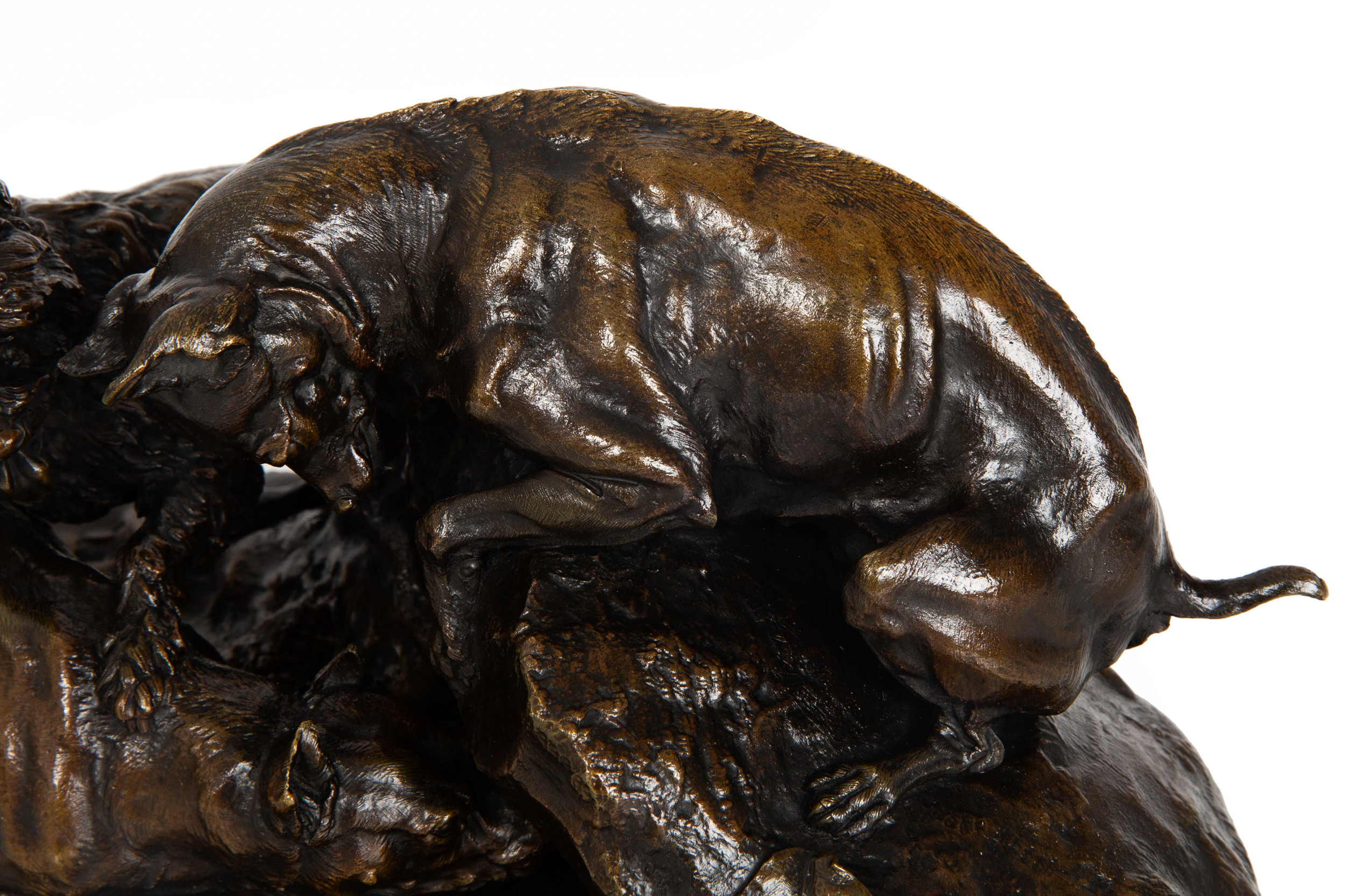 Three Dogs Chasing a Rabbit