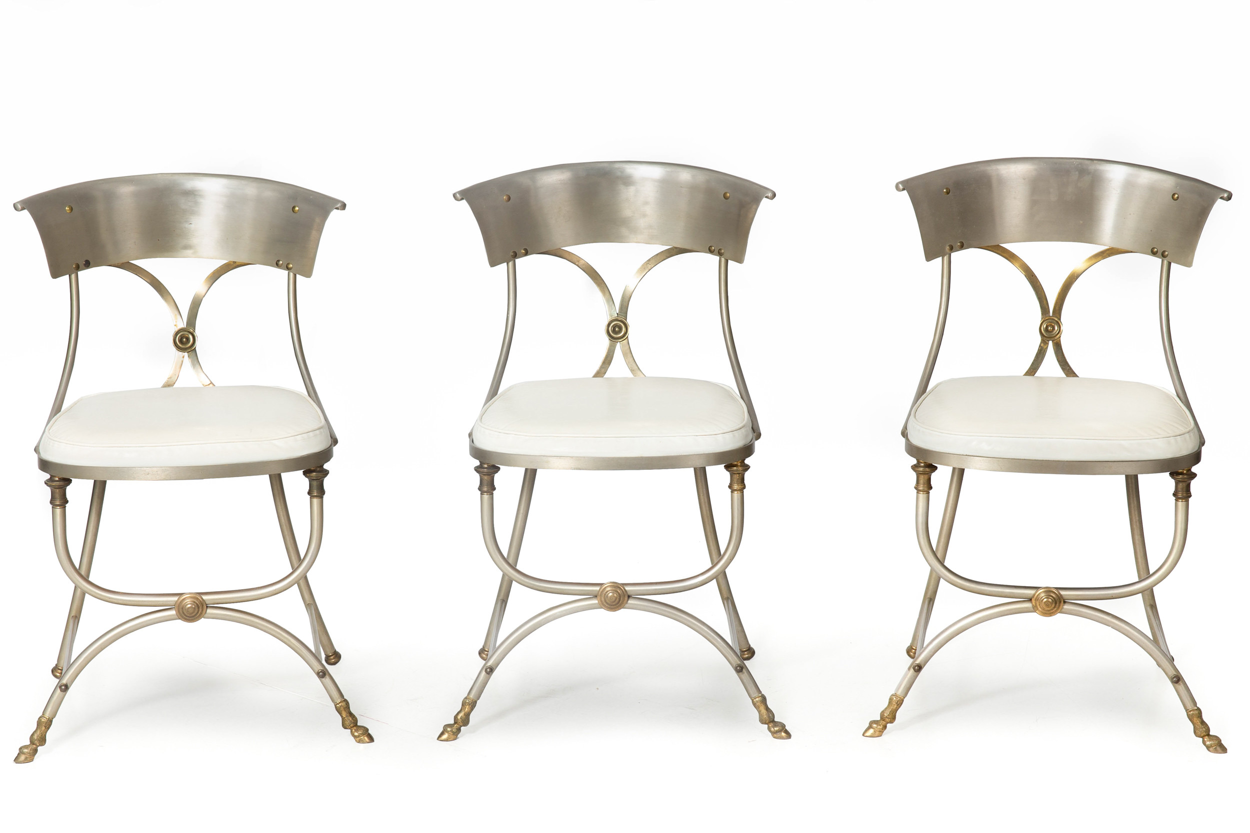 Italian Steel and Brass Dining Chairs | manner of Maison Jansen