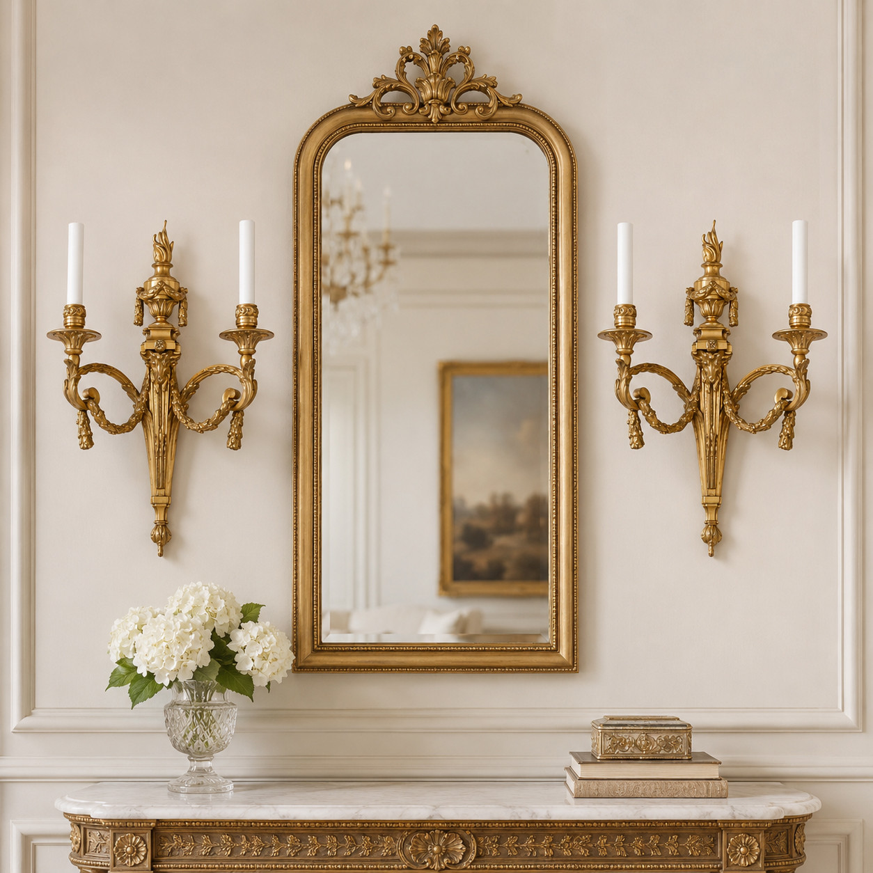 Fine Pair of Louis XVI Style Gilt Bronze Wall Sconces