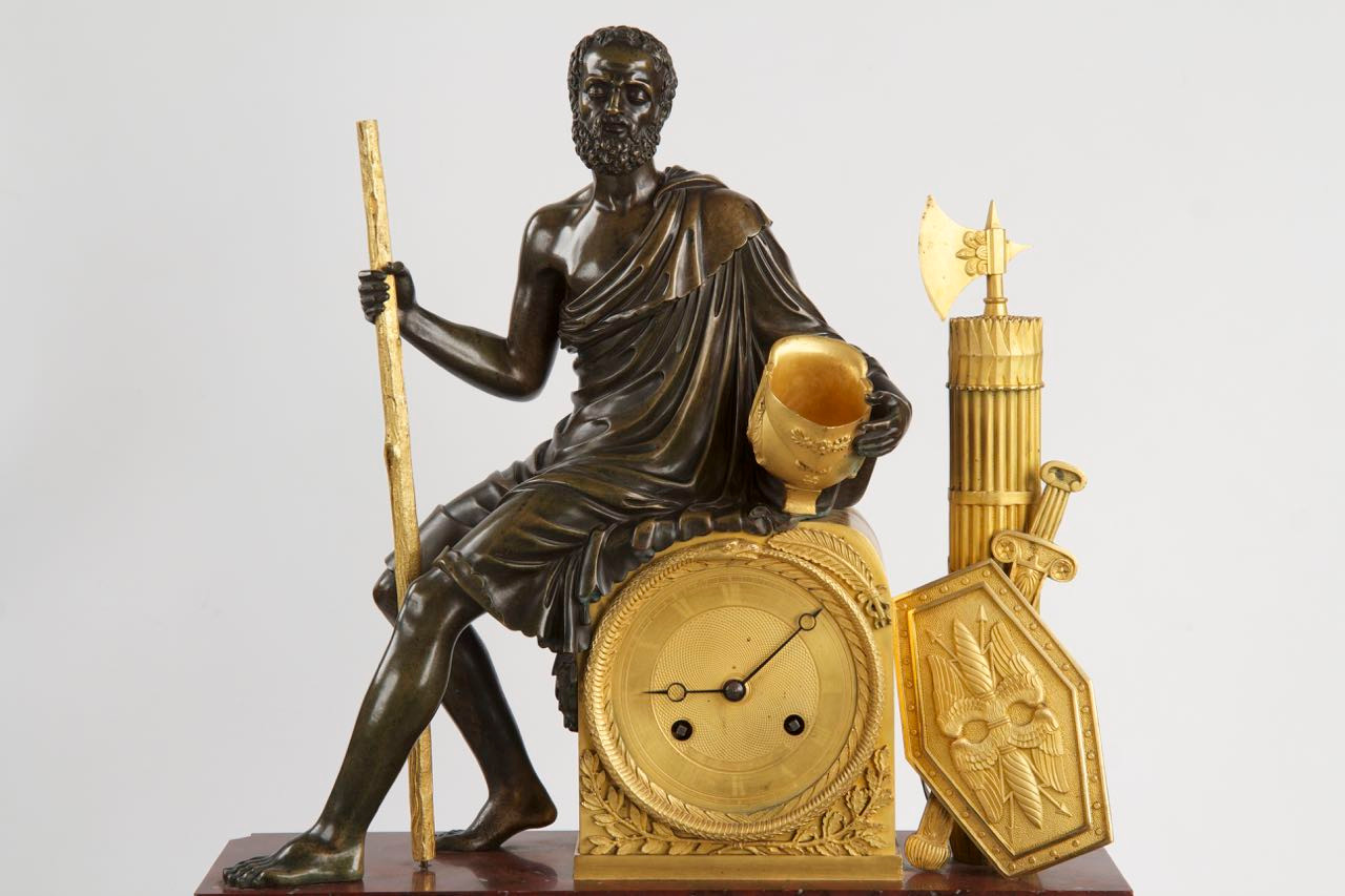 French Empire Ormolu and Patinated Bronze Mantel Clock c. 1815