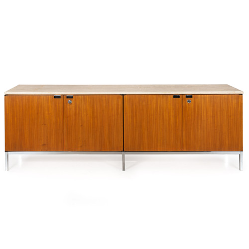 Knoll Teak and Marble Double-Sided Credenza Cabinet