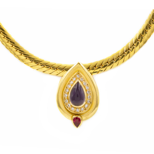 Estate 18k Gold Necklace with Teardrop Pendant | 21 grams