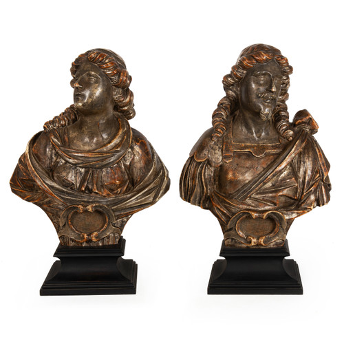 Pair of Early Polychromed Reliquary Busts of Saints | Italy, 17th/18th century