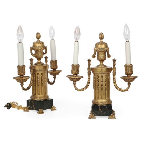 Fine Pair of E.F. Caldwell Gilt Bronze Two-Light Lamps circa 1900