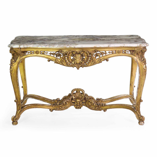 French Louis XV Giltwood Center Table w/ Breche Violet Top c. 1870