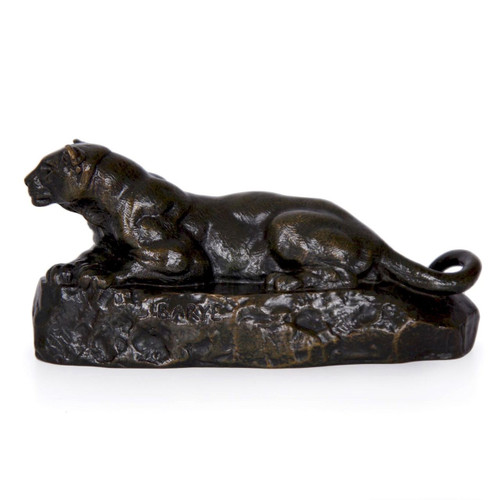 An exceedingly fine sand casting by the foundry of Ferdinand Barbedienne, this piece retains it's silky original mottled brown, golden bronze and green patina (the images do not properly capture the green hue). 