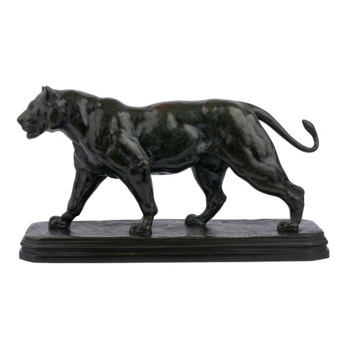 Bronze Sculpture of a Lion Walking by Paul Edouard Delabrierre