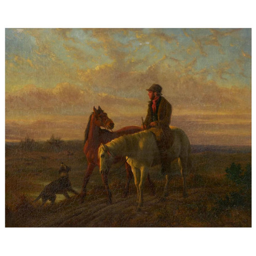 "Rider on a Path", a fine Equestrian oil painting | 19th Century