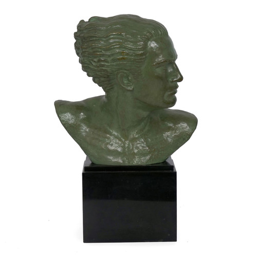 "Bust of Jean Mermoz", bronze sculpture | Lucien Gibert (French, Lucien Gibert 1904-1988)