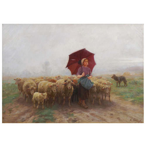 "Leading Her Flock", oil painting | Martin Coulaud (French, 1860-1906)