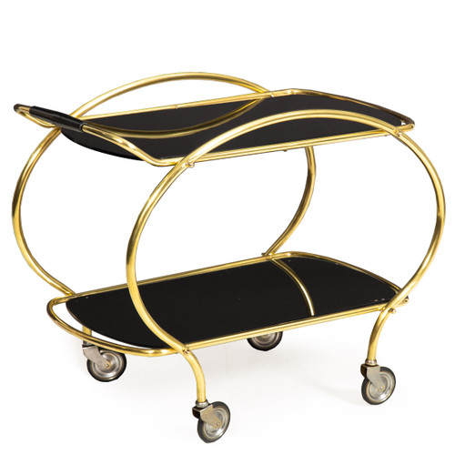 Mid-Century Brass and Black Glass Bar Cart | Circa 1950s