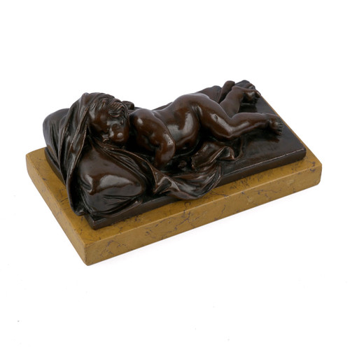 "Sleeping Putto", bronze and sienna marble | After François Duquesnoy (1597-1643)